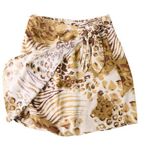 Vtg Y2K Revue Wrap Skirt Womens M Boho Safari Animal Print Rayon Indie Eclectic